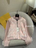 FENDI  24FW classic letter logo autumn and winter flower double "F" knitted cardigan imported whole piece mink fur grass jacket women's short jacket. Available in three colors - Image 17