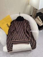 FENDI  24FW classic letter logo autumn and winter flower double "F" knitted cardigan imported whole piece mink fur grass jacket women's short jacket. Available in three colors - Image 32