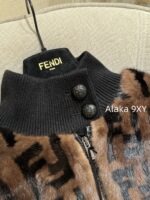 FENDI  24FW classic letter logo autumn and winter flower double "F" knitted cardigan imported whole piece mink fur grass jacket women's short jacket. Available in three colors - Image 36