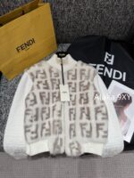 FENDI  24FW classic letter logo autumn and winter flower double "F" knitted cardigan imported whole piece mink fur grass jacket women's short jacket. Available in three colors - Image 52