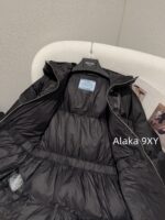 PRADA   2024 SS Autumn/Winter New Collection  Triangular logo letter hooded black ant elastic waist cinched waist, national standard 90 goose down down jacket, women's bread jacket - Image 5