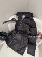 PRADA   2024 SS Autumn/Winter New Collection  Triangular logo letter hooded black ant elastic waist cinched waist, national standard 90 goose down down jacket, women's bread jacket - Image 7