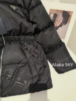 PRADA   2024 SS Autumn/Winter New Collection  Triangular logo letter hooded black ant elastic waist cinched waist, national standard 90 goose down down jacket, women's bread jacket - Image 8