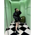 PRADA   2024 SS Autumn/Winter New Collection  Triangular logo letter hooded black ant elastic waist cinched waist, national standard 90 goose down down jacket, women's bread jacket - Image 11