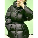 PRADA   2024 SS Autumn/Winter New Collection  Triangular logo letter hooded black ant elastic waist cinched waist, national standard 90 goose down down jacket, women's bread jacket - Image 12