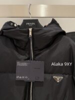 PRADA   2024 SS Autumn/Winter New Collection  Triangular logo letter hooded black ant elastic waist cinched waist, national standard 90 goose down down jacket, women's bread jacket - Image 13