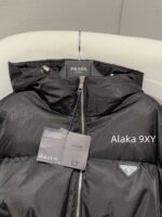 PRADA   2024 SS Autumn/Winter New Collection  Triangular logo letter hooded black ant elastic waist cinched waist, national standard 90 goose down down jacket, women's bread jacket - Image 18
