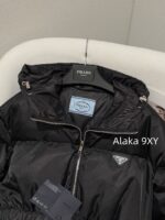 PRADA   2024 SS Autumn/Winter New Collection  Triangular logo letter hooded black ant elastic waist cinched waist, national standard 90 goose down down jacket, women's bread jacket - Image 20