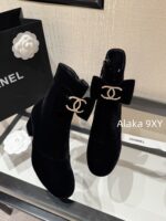 CHANEL  24K Autumn/Winter Fashion Collection  Heavy Industry Diamond Bow Large Logo Design for Women with Thick Heels and Short Boots. Imported velvet  Leather lining - Image 3