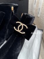 CHANEL  24K Autumn/Winter Fashion Collection  Heavy Industry Diamond Bow Large Logo Design for Women with Thick Heels and Short Boots. Imported velvet  Leather lining - Image 8