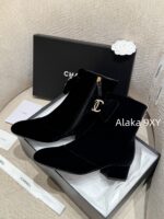 CHANEL  24K Autumn/Winter Fashion Collection  Heavy Industry Diamond Bow Large Logo Design for Women with Thick Heels and Short Boots. Imported velvet  Leather lining - Image 10