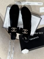 CHANEL  24K Autumn/Winter Fashion Collection  Heavy Industry Diamond Bow Large Logo Design for Women with Thick Heels and Short Boots. Imported velvet  Leather lining - Image 11