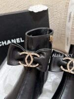 CHANEL  24K Autumn/Winter Fashion Collection  Heavy Industry Diamond Bow Large Logo Design for Women with Thick Heels and Short Boots. Imported velvet  Leather lining - Image 16