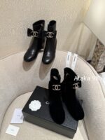 CHANEL  24K Autumn/Winter Fashion Collection  Heavy Industry Diamond Bow Large Logo Design for Women with Thick Heels and Short Boots. Imported velvet  Leather lining - Image 27