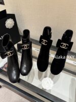 CHANEL  24K Autumn/Winter Fashion Collection  Heavy Industry Diamond Bow Large Logo Design for Women with Thick Heels and Short Boots. Imported velvet  Leather lining - Image 29