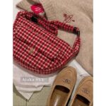 CHANELJennie Same Style  24n New Year/Christmas Limited Edition Heavy Industry Imported Wool Coarse Flower Woven Red Grid Dumpling Bag/Backpack - Image 4