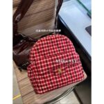 CHANELJennie Same Style  24n New Year/Christmas Limited Edition Heavy Industry Imported Wool Coarse Flower Woven Red Grid Dumpling Bag/Backpack - Image 5
