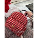 CHANELJennie Same Style  24n New Year/Christmas Limited Edition Heavy Industry Imported Wool Coarse Flower Woven Red Grid Dumpling Bag/Backpack - Image 7