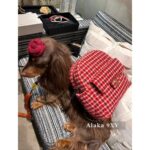 CHANELJennie Same Style  24n New Year/Christmas Limited Edition Heavy Industry Imported Wool Coarse Flower Woven Red Grid Dumpling Bag/Backpack - Image 11