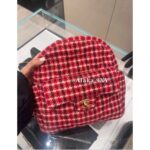 CHANELJennie Same Style  24n New Year/Christmas Limited Edition Heavy Industry Imported Wool Coarse Flower Woven Red Grid Dumpling Bag/Backpack - Image 13