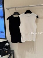 CHANEL   2024 Autumn/Winter New Collection Signature Letter Logo Wool Sleeveless Lace Knitted Tank Top for Women. Available in black and white - Image 11