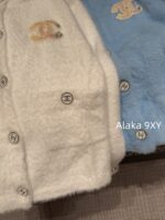 CHANEL 2024ss Autumn/Winter New Collection  Baby Blue Color Super ComfortableRound Neck Logo Long Velvet Cashmere Knitted Cardigan Looks White and Brighter - Image 6