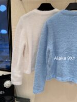 CHANEL 2024ss Autumn/Winter New Collection  Baby Blue Color Super ComfortableRound Neck Logo Long Velvet Cashmere Knitted Cardigan Looks White and Brighter - Image 16