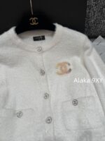 CHANEL 2024ss Autumn/Winter New Collection  Baby Blue Color Super ComfortableRound Neck Logo Long Velvet Cashmere Knitted Cardigan Looks White and Brighter - Image 18
