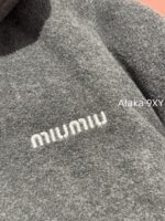 MIUMIU  24ss Autumn/Winter New Collection  Plush Collar Grey Short Edition Super Warm Suede Embroidered Logo Down Jacket for Women. - Image 3