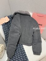 MIUMIU  24ss Autumn/Winter New Collection  Plush Collar Grey Short Edition Super Warm Suede Embroidered Logo Down Jacket for Women. - Image 9