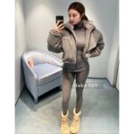 MIUMIU  24ss Autumn/Winter New Collection  Plush Collar Grey Short Edition Super Warm Suede Embroidered Logo Down Jacket for Women. - Image 11