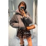 MIUMIU  24ss Autumn/Winter New Collection  Plush Collar Grey Short Edition Super Warm Suede Embroidered Logo Down Jacket for Women. - Image 12