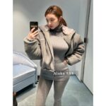 MIUMIU  24ss Autumn/Winter New Collection  Plush Collar Grey Short Edition Super Warm Suede Embroidered Logo Down Jacket for Women. - Image 14