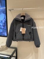 MIUMIU  24ss Autumn/Winter New Collection  Plush Collar Grey Short Edition Super Warm Suede Embroidered Logo Down Jacket for Women. - Image 15