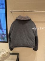 MIUMIU  24ss Autumn/Winter New Collection  Plush Collar Grey Short Edition Super Warm Suede Embroidered Logo Down Jacket for Women. - Image 19