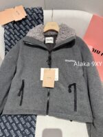 MIUMIU  24ss Autumn/Winter New Collection  Plush Collar Grey Short Edition Super Warm Suede Embroidered Logo Down Jacket for Women. - Image 21