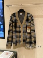 BURBERRY "American College Style" 2024 Autumn and Winter New Collection Bu  Style Classic Grid Badge 100 Wool Material Cardigan Sweater Lazy Knitted Coat for Women - Image 6