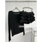 Annandelman Korean niche design  ann early autumn new collectionTencel thin twopiece set shoulder leakage long sleeved base shirt/French ruffled cake half skirt - Image 4