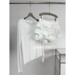 Annandelman Korean niche design  ann early autumn new collectionTencel thin twopiece set shoulder leakage long sleeved base shirt/French ruffled cake half skirt - Image 9
