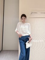Loropiana Super ComfortableLinen Loose Round Neck Short Sleeve Knitted Shirt 2024 Early Autumn New Hooded Loose Short Sleeve Top