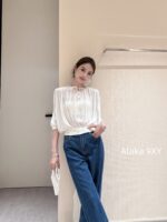Loropiana Super ComfortableLinen Loose Round Neck Short Sleeve Knitted Shirt 2024 Early Autumn New Hooded Loose Short Sleeve Top - Image 3