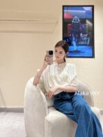 Loropiana Super ComfortableLinen Loose Round Neck Short Sleeve Knitted Shirt 2024 Early Autumn New Hooded Loose Short Sleeve Top - Image 9