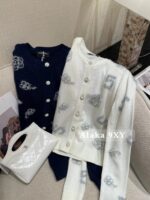 Chanel's wealthy heiress's early autumn outfit24a new pure handmade embroidery patchwork round neck pullover wool knitted sweater/cardigan jacket for women. Cardigan