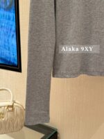 Miumiu American style "paper figure" solid color letter splicing slim fit versatile long sleeved thin bottom top for women - Image 9