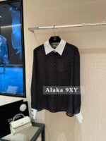 Chanel elegant socialite outfit/2024a early autumn new collectionColor blocked lapel drape custom fabric polka dot shirt for women - Image 4
