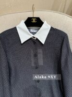 Chanel elegant socialite outfit/2024a early autumn new collectionColor blocked lapel drape custom fabric polka dot shirt for women - Image 6