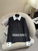 Chanel elegant socialite outfit/2024a early autumn new collectionColor blocked lapel drape custom fabric polka dot shirt for women - Image 8