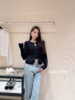 Chanel high version  24A Fashion Collection  A musthave item for white, wealthy and beautiful socialites, with a highend feel. The puffy flower bud sleeves are hollowed out, embroidered with rhinestone buckles, sun resistant, knitted cardigans, and women's hoodies - Image 5