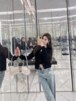 Chanel high version  24A Fashion Collection  A musthave item for white, wealthy and beautiful socialites, with a highend feel. The puffy flower bud sleeves are hollowed out, embroidered with rhinestone buckles, sun resistant, knitted cardigans, and women's hoodies - Image 8