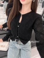 Chanel high version  24A Fashion Collection  A musthave item for white, wealthy and beautiful socialites, with a highend feel. The puffy flower bud sleeves are hollowed out, embroidered with rhinestone buckles, sun resistant, knitted cardigans, and women's hoodies - Image 9